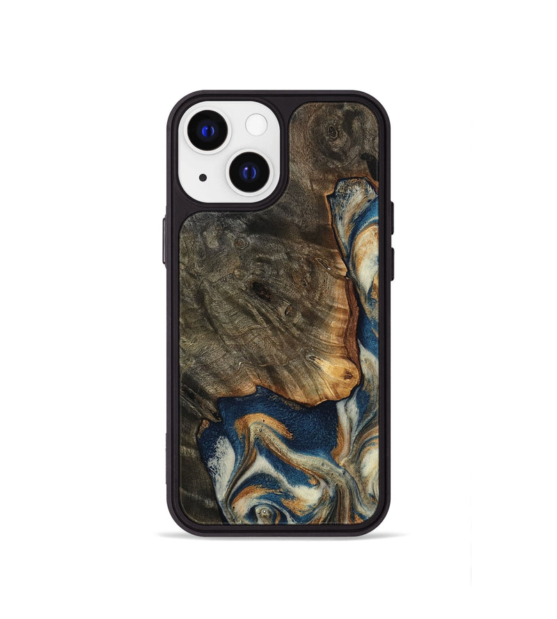 iPhone 13 mini Wood Phone Case - Gian (Teal & Gold, 799197)
