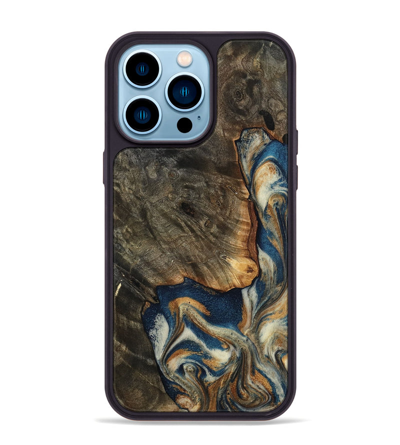 iPhone 14 Pro Max Wood Phone Case - Gian (Teal & Gold, 799197)