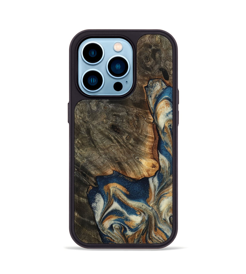iPhone 14 Pro Wood Phone Case - Gian (Teal & Gold, 799197)