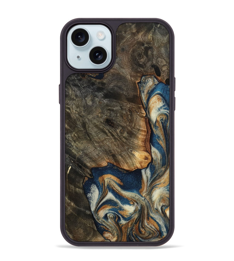 iPhone 15 Plus Wood Phone Case - Gian (Teal & Gold, 799197)