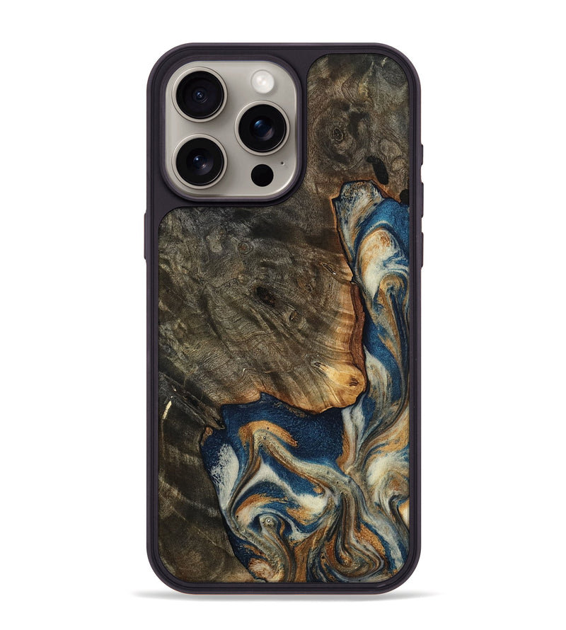 iPhone 15 Pro Max Wood Phone Case - Gian (Teal & Gold, 799197)
