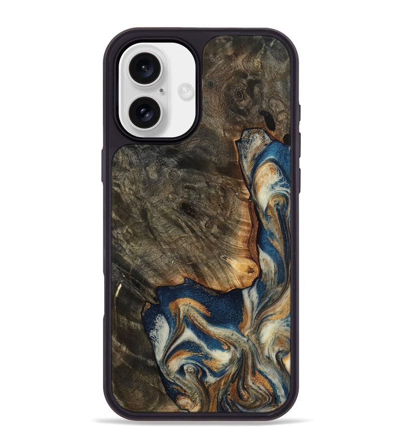 iPhone 16 Plus Wood Phone Case - Gian (Teal & Gold, 799197)