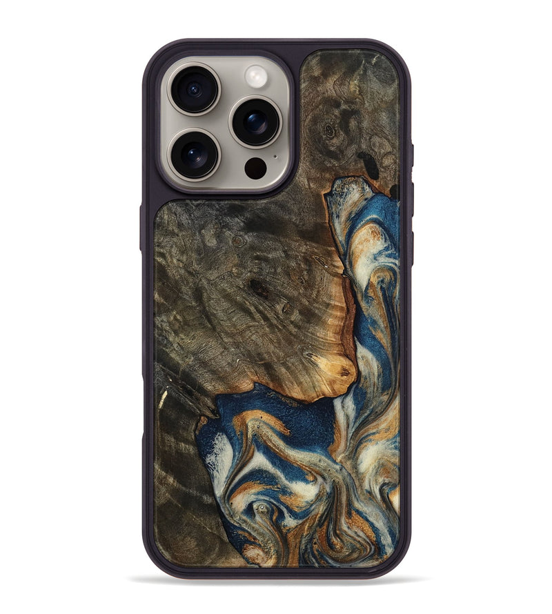 iPhone 16 Pro Max Wood Phone Case - Gian (Teal & Gold, 799197)