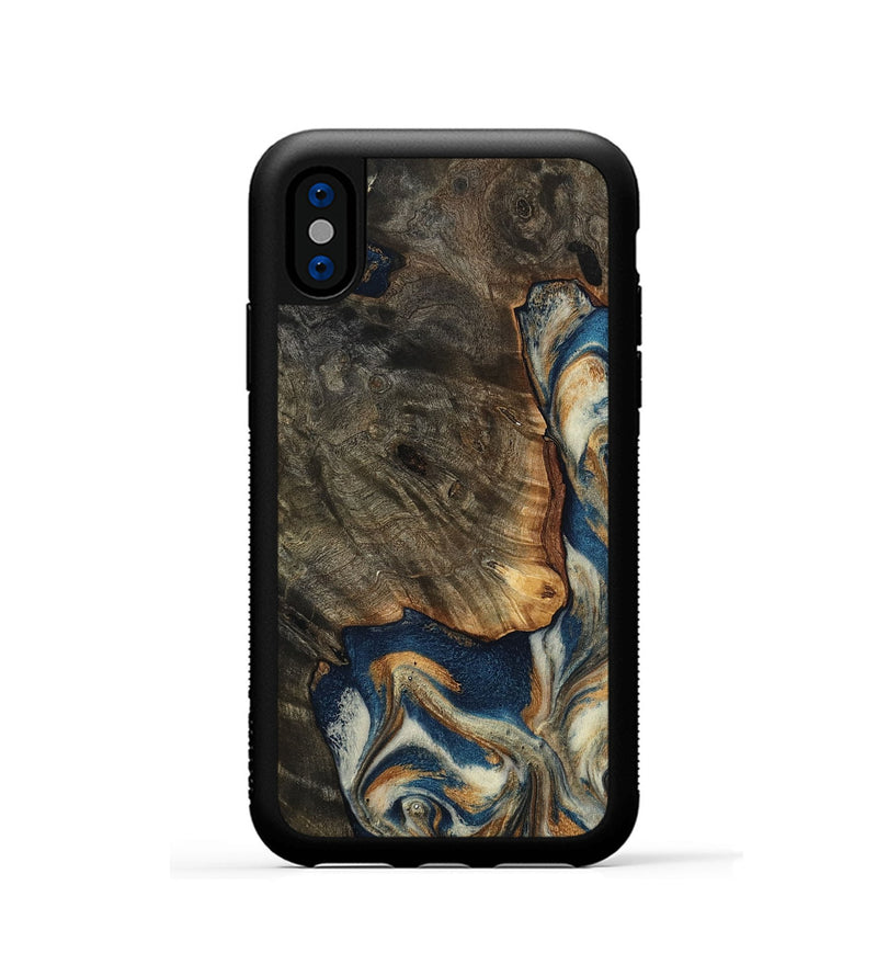 iPhone Xs Wood Phone Case - Gian (Teal & Gold, 799197)