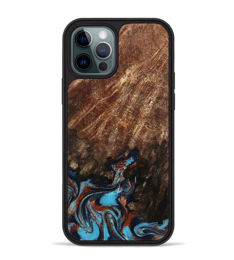 iPhone 12 Pro Max Wood Phone Case - Ima (Teal & Gold, 799199)