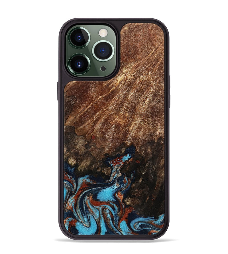 iPhone 13 Pro Max Wood Phone Case - Ima (Teal & Gold, 799199)