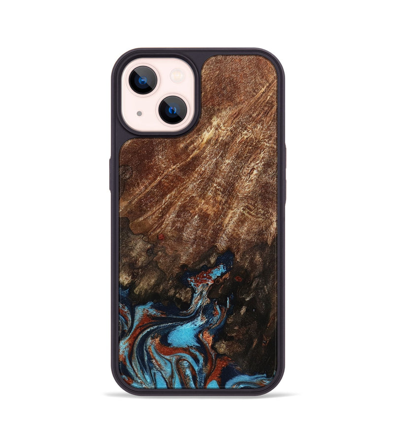 iPhone 14 Wood Phone Case - Ima (Teal & Gold, 799199)