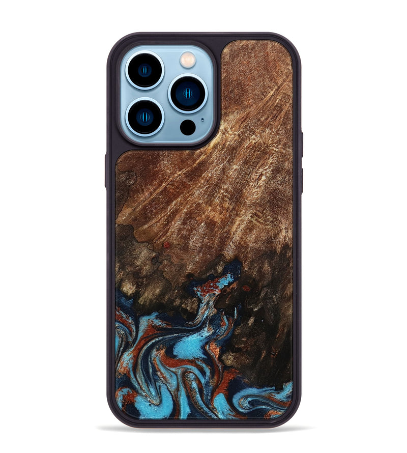 iPhone 14 Pro Max Wood Phone Case - Ima (Teal & Gold, 799199)