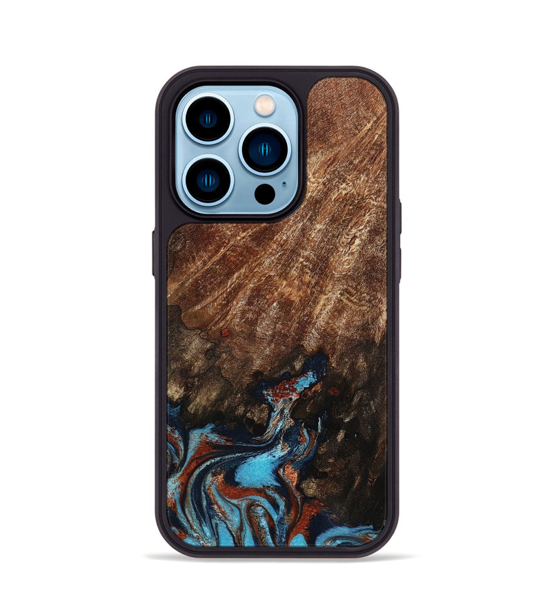 iPhone 14 Pro Wood Phone Case - Ima (Teal & Gold, 799199)