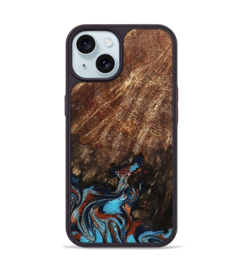 iPhone 15 Wood Phone Case - Ima (Teal & Gold, 799199)