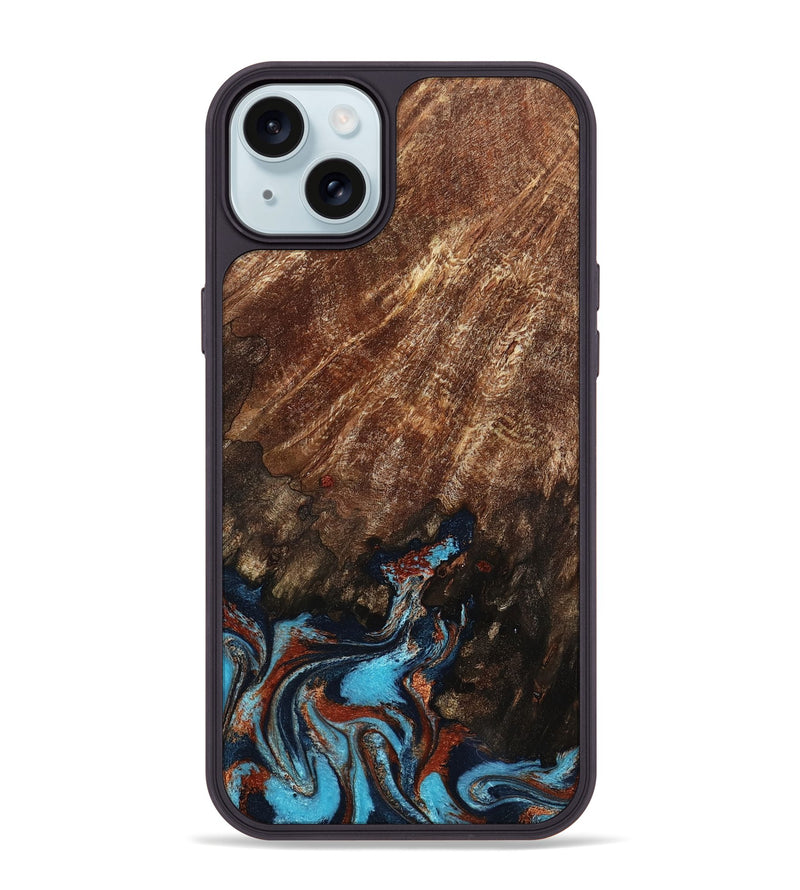 iPhone 15 Plus Wood Phone Case - Ima (Teal & Gold, 799199)