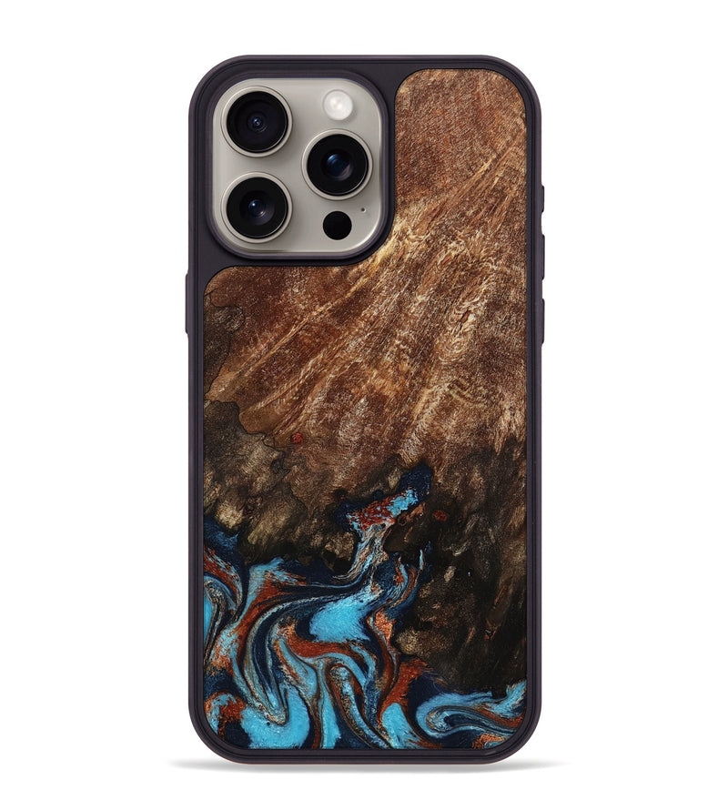 iPhone 15 Pro Max Wood Phone Case - Ima (Teal & Gold, 799199)