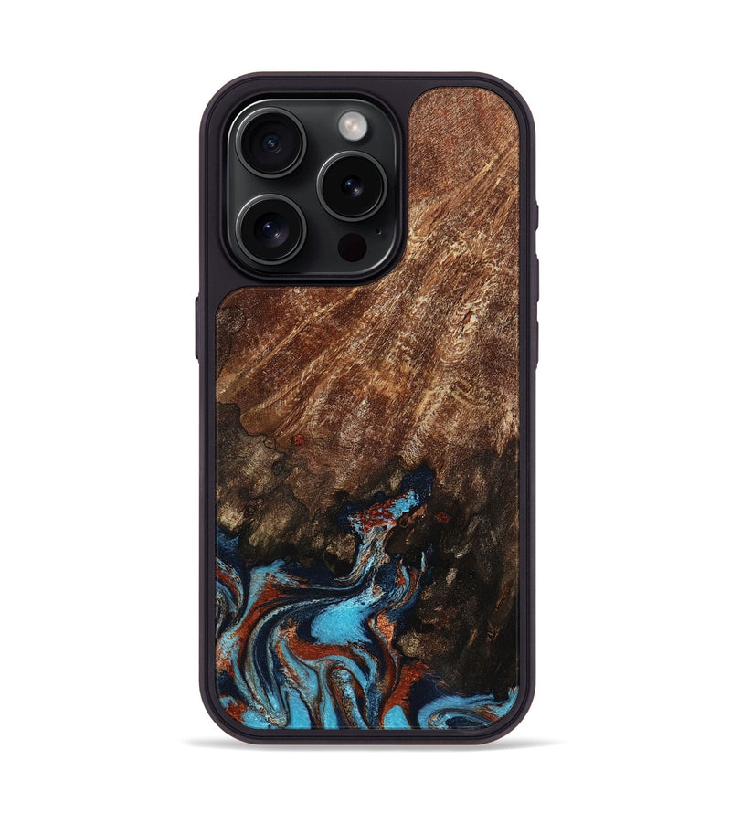 iPhone 15 Pro Wood Phone Case - Ima (Teal & Gold, 799199)
