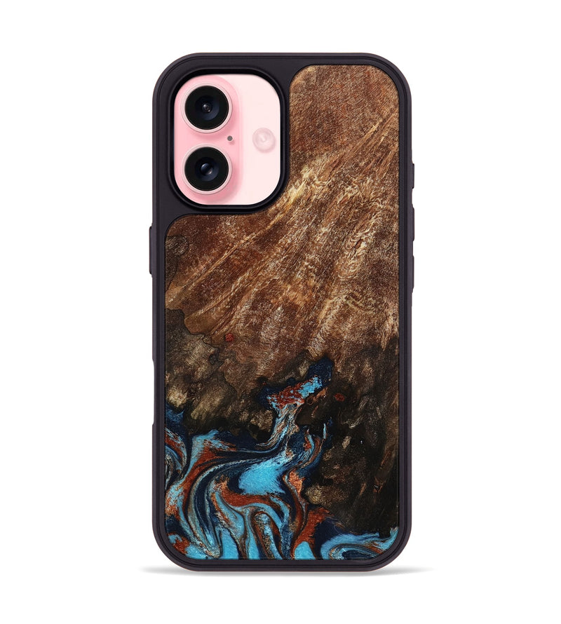 iPhone 16 Wood Phone Case - Ima (Teal & Gold, 799199)
