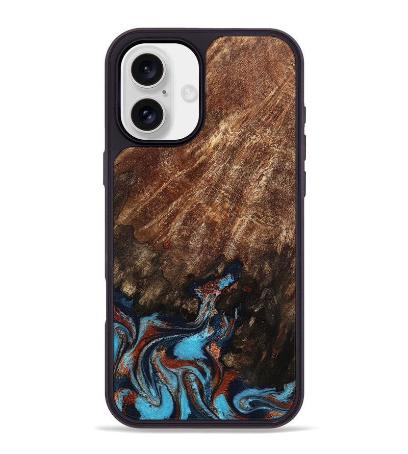 iPhone 16 Plus Wood Phone Case - Ima (Teal & Gold, 799199)