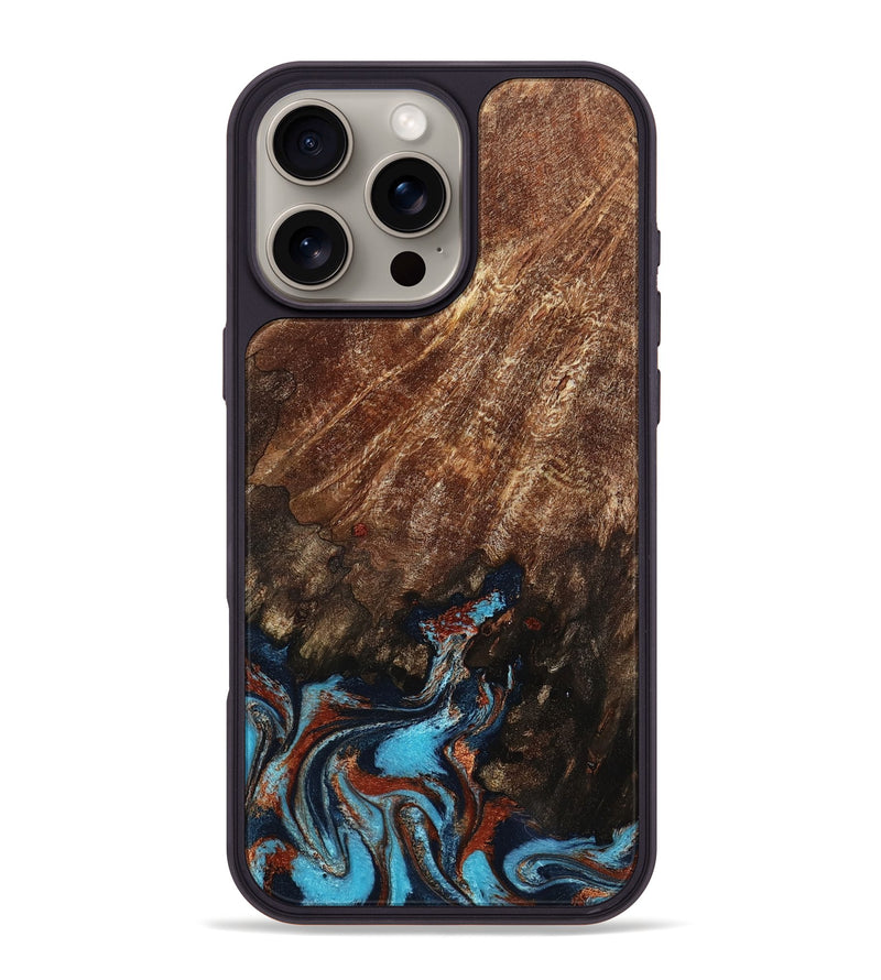 iPhone 16 Pro Max Wood Phone Case - Ima (Teal & Gold, 799199)