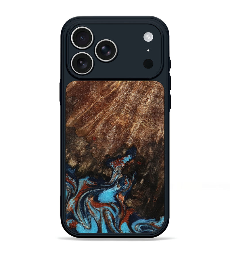 iPhone 17 Pro Max Wood Phone Case - Ima (Teal & Gold, 799199)