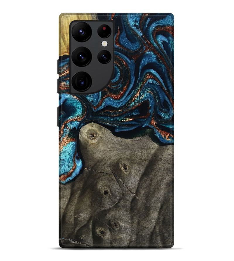 Galaxy S22 Ultra Wood Live Edge Phone Case - Enrique (Teal & Gold, 799228)
