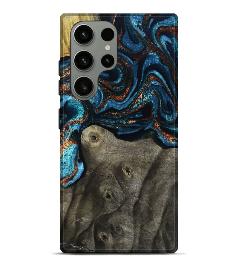 Galaxy S23 Ultra Wood Live Edge Phone Case - Enrique (Teal & Gold, 799228)