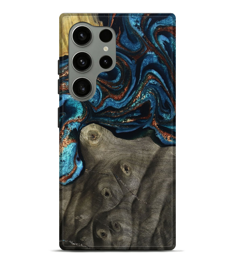 Galaxy S24 Ultra Wood Live Edge Phone Case - Enrique (Teal & Gold, 799228)