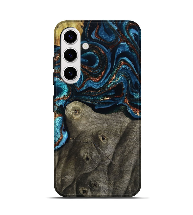 Galaxy S25 Wood Live Edge Phone Case - Enrique (Teal & Gold, 799228)