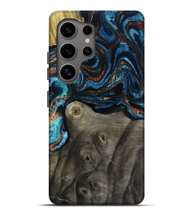 Galaxy S25 Ultra Wood Live Edge Phone Case - Enrique (Teal & Gold, 799228)