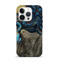 iPhone 15 Pro Wood Live Edge Phone Case - Enrique (Teal & Gold, 799228)