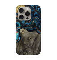 iPhone 16 Pro Wood Live Edge Phone Case - Enrique (Teal & Gold, 799228)