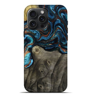 iPhone 16 Pro Max Wood Live Edge Phone Case - Enrique (Teal & Gold, 799228)