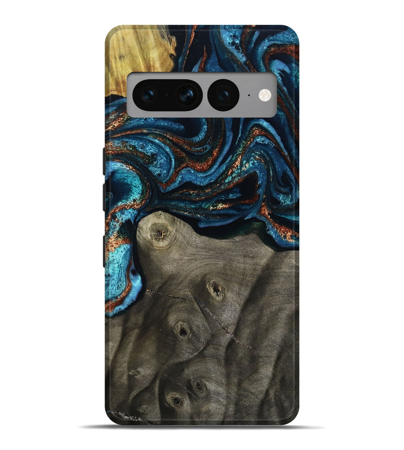 Pixel 7 Pro Wood Live Edge Phone Case - Enrique (Teal & Gold, 799228)