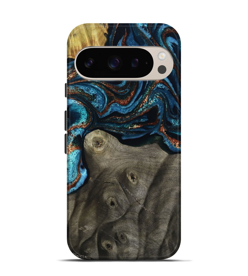Pixel 9 Pro Wood Live Edge Phone Case - Enrique (Teal & Gold, 799228)
