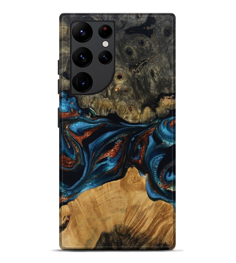 Galaxy S22 Ultra Wood Live Edge Phone Case - Ethan (Teal & Gold, 799229)