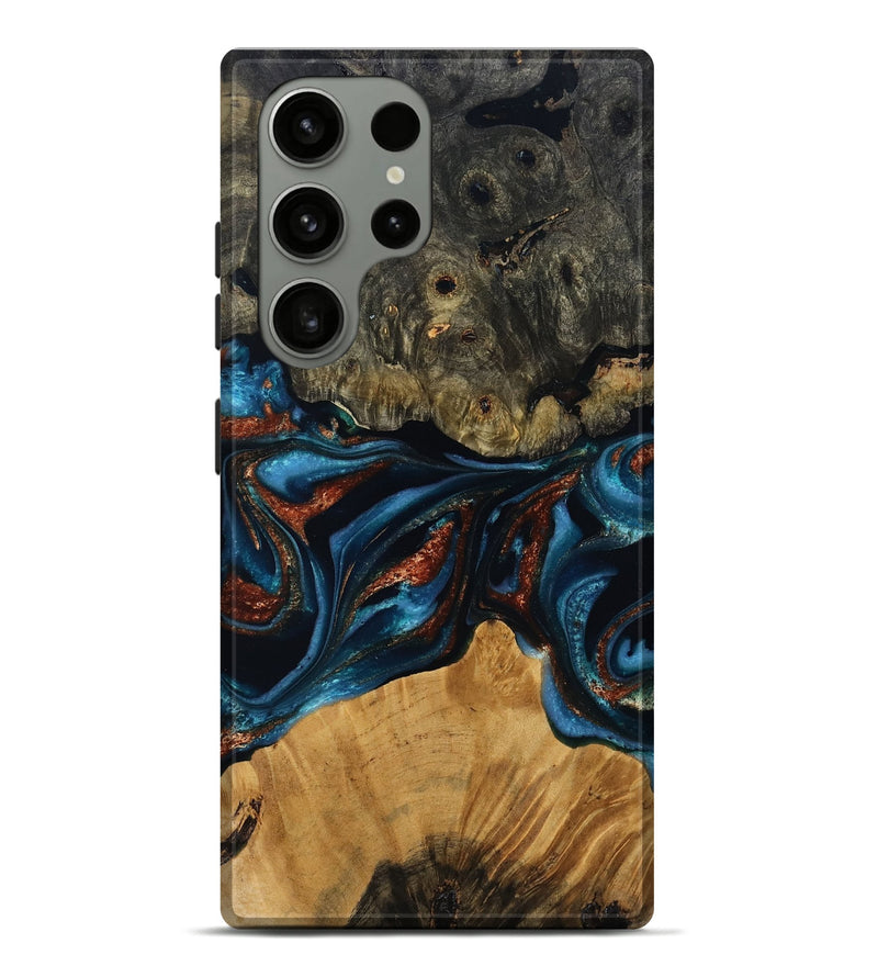 Galaxy S23 Ultra Wood Live Edge Phone Case - Ethan (Teal & Gold, 799229)