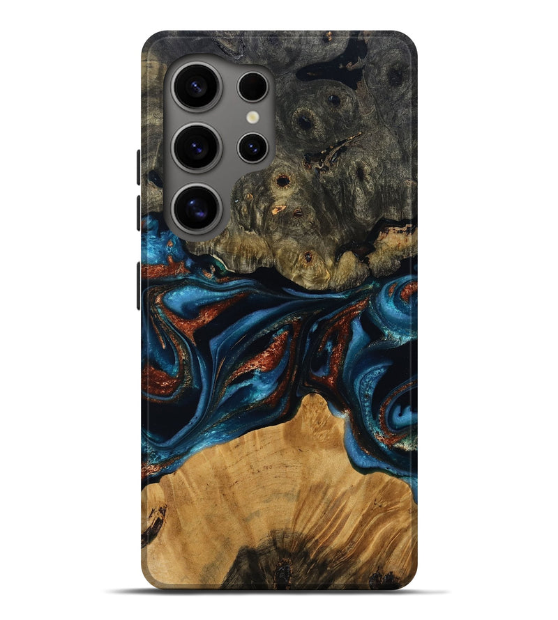Galaxy S25 Ultra Wood Live Edge Phone Case - Ethan (Teal & Gold, 799229)