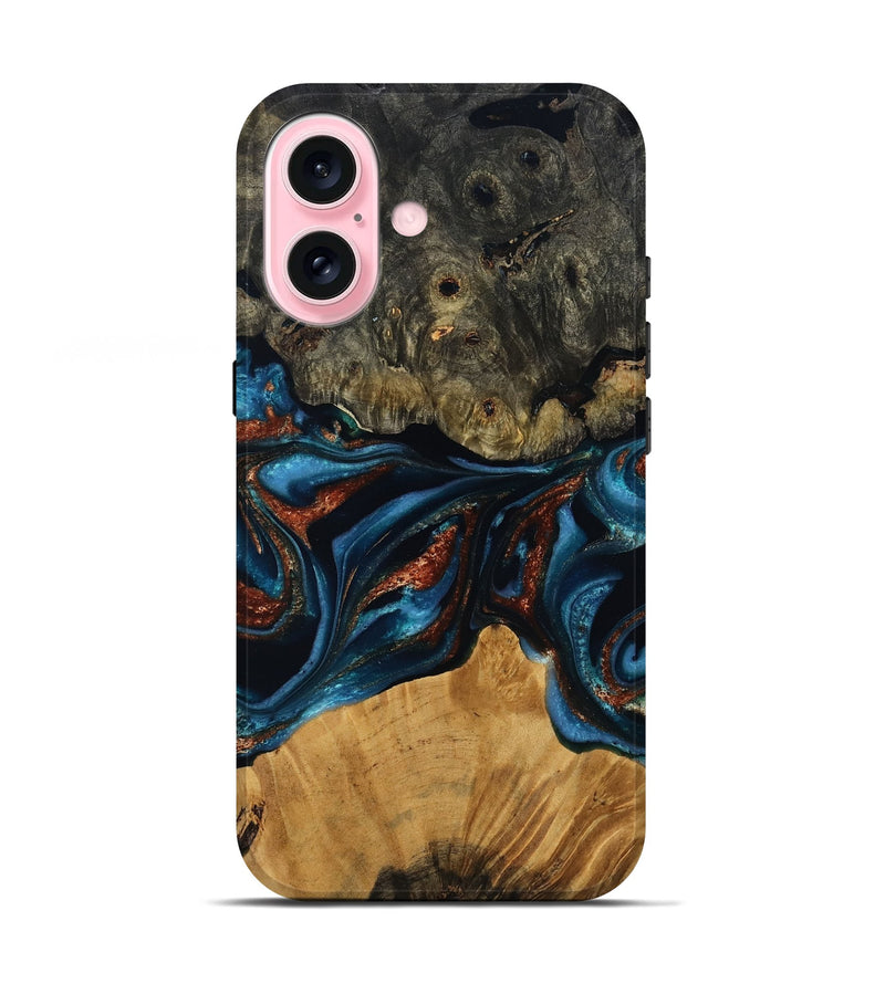 iPhone 17 Wood Live Edge Phone Case - Ethan (Teal & Gold, 799229)