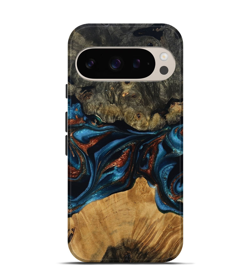 Pixel 9 Pro Wood Live Edge Phone Case - Ethan (Teal & Gold, 799229)
