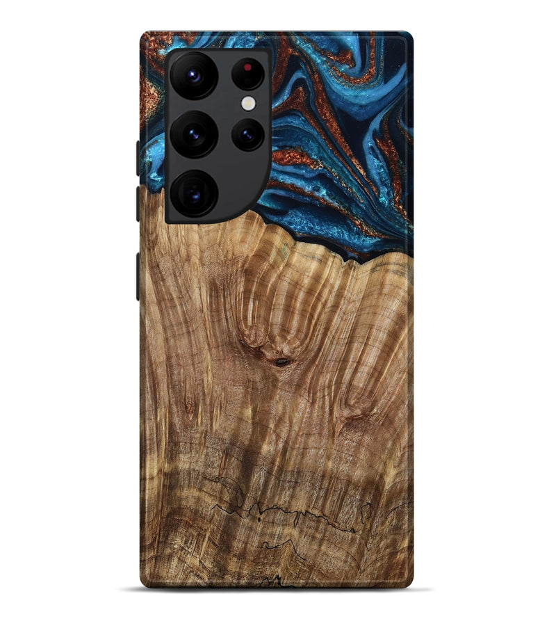 Galaxy S22 Ultra Wood Live Edge Phone Case - Roy (Teal & Gold, 799230)