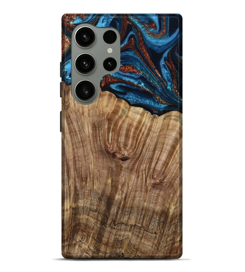 Galaxy S24 Ultra Wood Live Edge Phone Case - Roy (Teal & Gold, 799230)