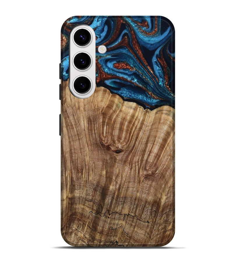 Galaxy S25 Plus Wood Live Edge Phone Case - Roy (Teal & Gold, 799230)