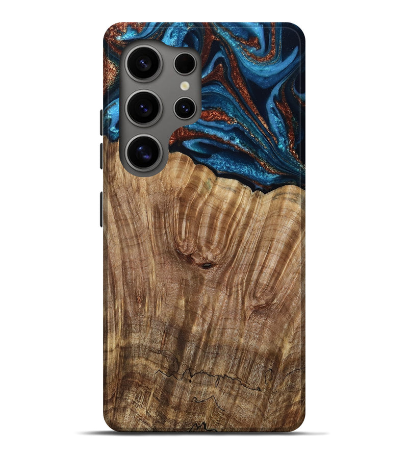 Galaxy S25 Ultra Wood Live Edge Phone Case - Roy (Teal & Gold, 799230)