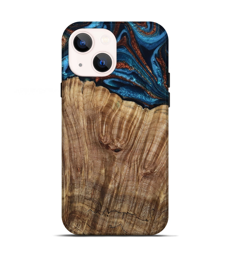 iPhone 13 Wood Live Edge Phone Case - Roy (Teal & Gold, 799230)