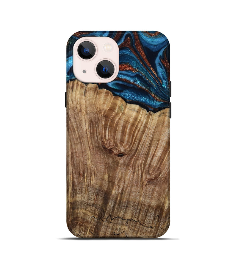 iPhone 13 mini Wood Live Edge Phone Case - Roy (Teal & Gold, 799230)