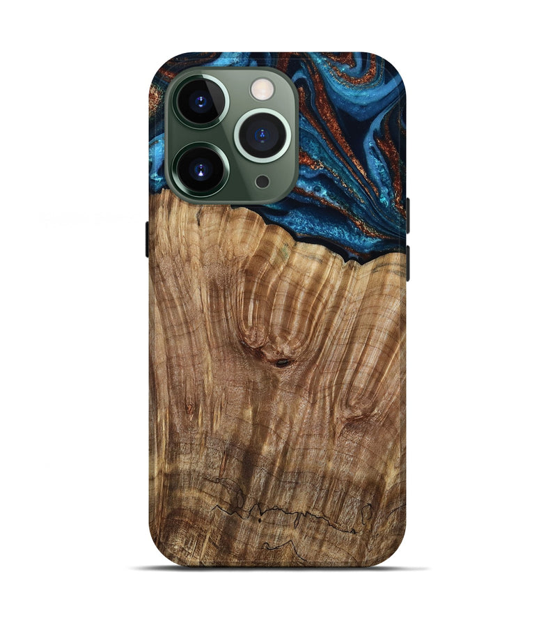iPhone 13 Pro Wood Live Edge Phone Case - Roy (Teal & Gold, 799230)