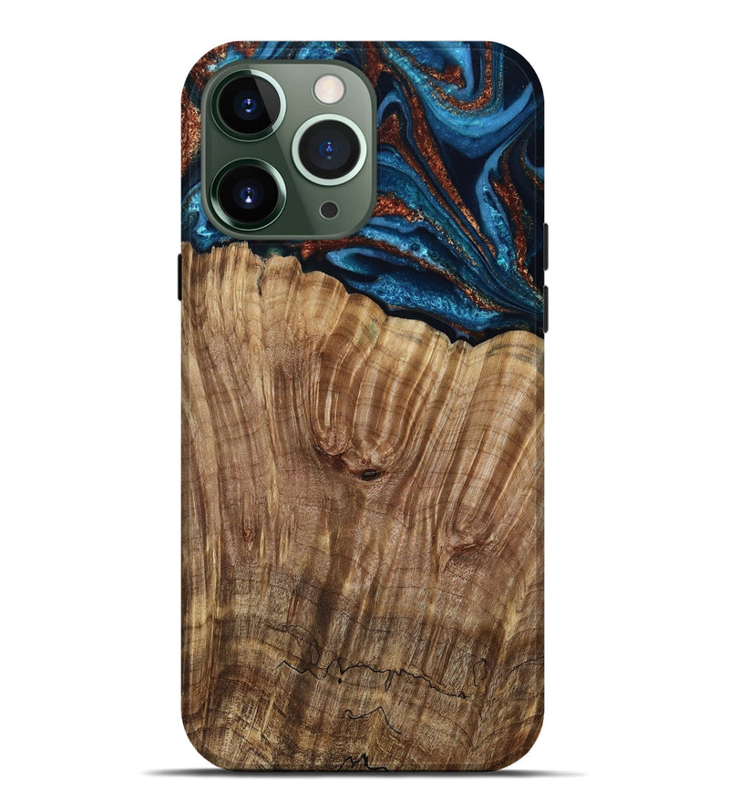 iPhone 13 Pro Max Wood Live Edge Phone Case - Roy (Teal & Gold, 799230)