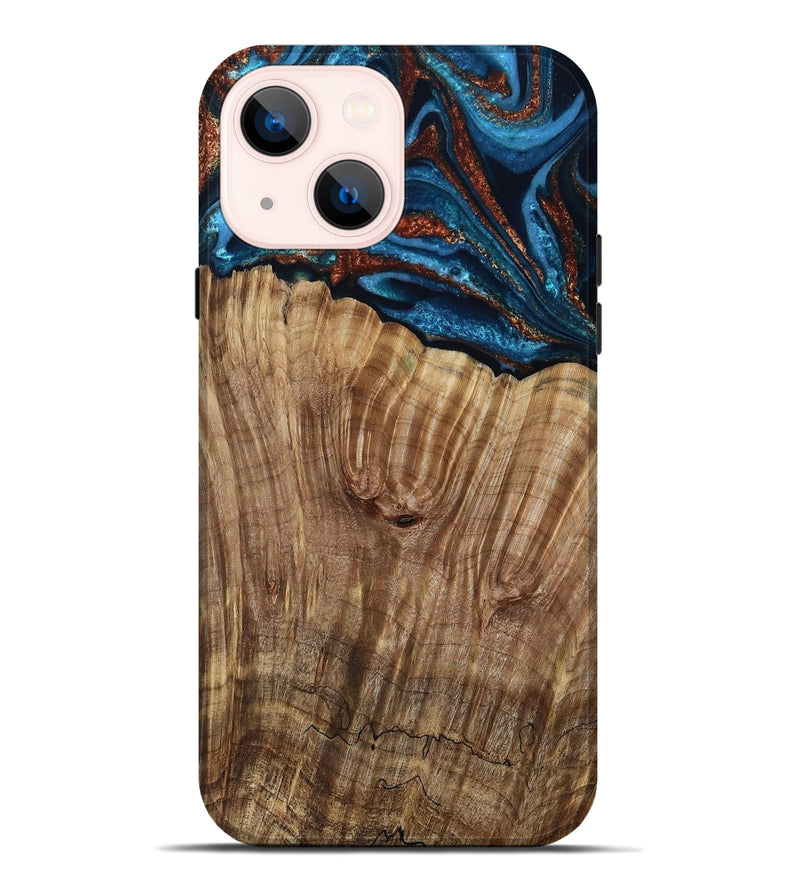 iPhone 14 Plus Wood Live Edge Phone Case - Roy (Teal & Gold, 799230)
