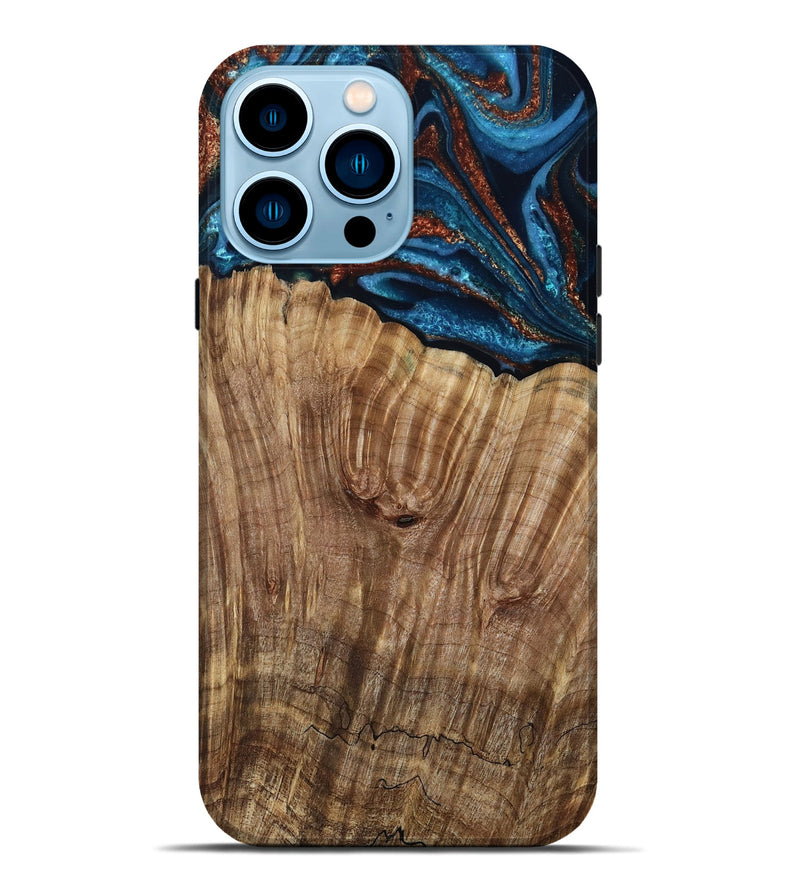 iPhone 14 Pro Max Wood Live Edge Phone Case - Roy (Teal & Gold, 799230)