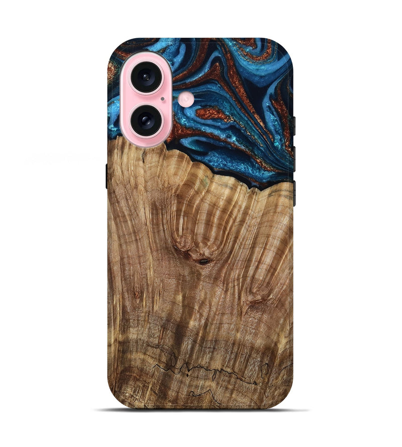 iPhone 17 Wood Live Edge Phone Case - Roy (Teal & Gold, 799230)