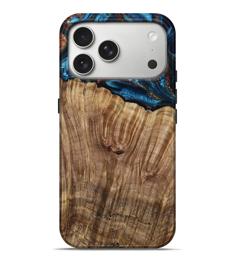 iPhone 17 Pro Max Wood Live Edge Phone Case - Roy (Teal & Gold, 799230)