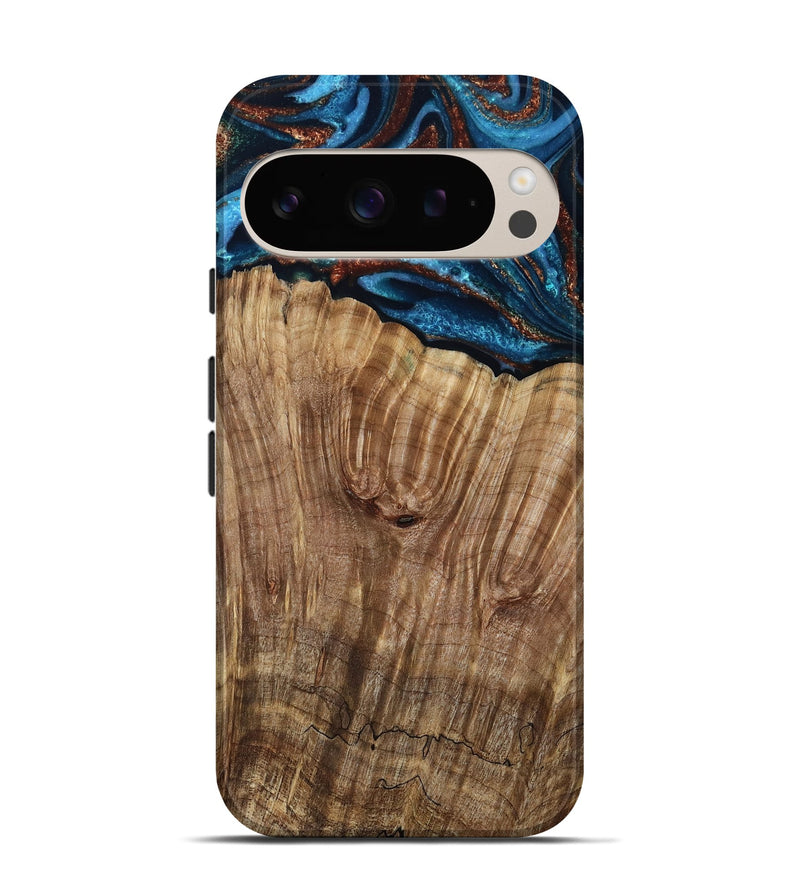 Pixel 9 Pro Wood Live Edge Phone Case - Roy (Teal & Gold, 799230)