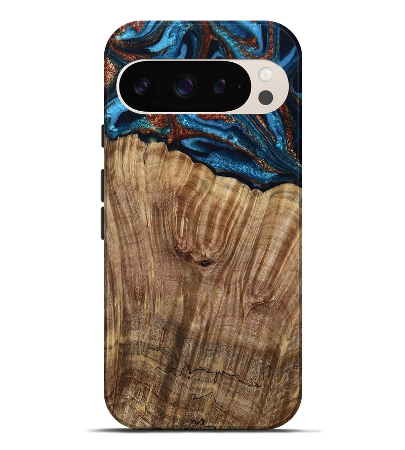 Pixel 9 Pro XL Wood Live Edge Phone Case - Roy (Teal & Gold, 799230)